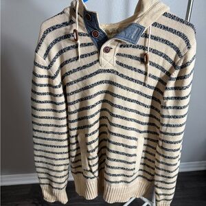 H&M Striped Cream and Black Men's hoodie winter Sweater size M